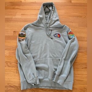 NORTHFACE HOOD JACKET MEN SZ LARGE NEVER STOP EXPLORING PATCH